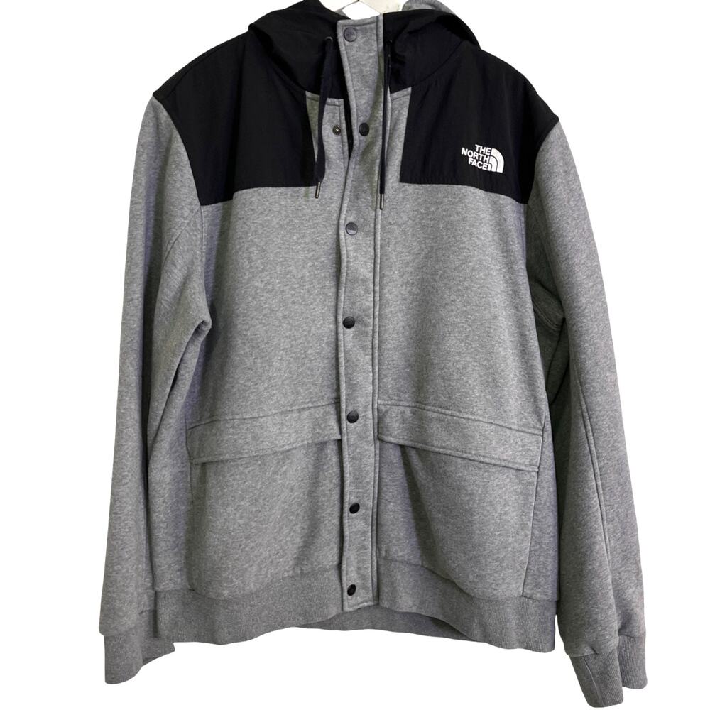The North Face Rivington II Mens XL Gray Snap Front Hooded Jacket Cotton Blend